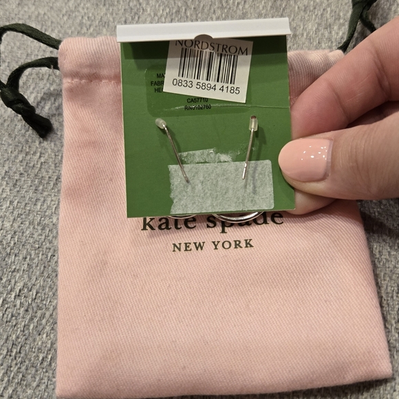 NWT Kate Spade silver pave rhinestone hoop drop earrings - Picture 4 of 4